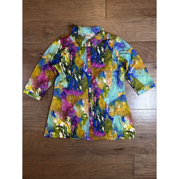 Parsley & Sage Tops - Parsley & Sage Womens L Abstract Watercolor Floral 3/4 Sleeve Button Up‎ Shirt